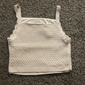 House of Harlow 1960 Cream Knit Scallop-Trim Cropped Tank